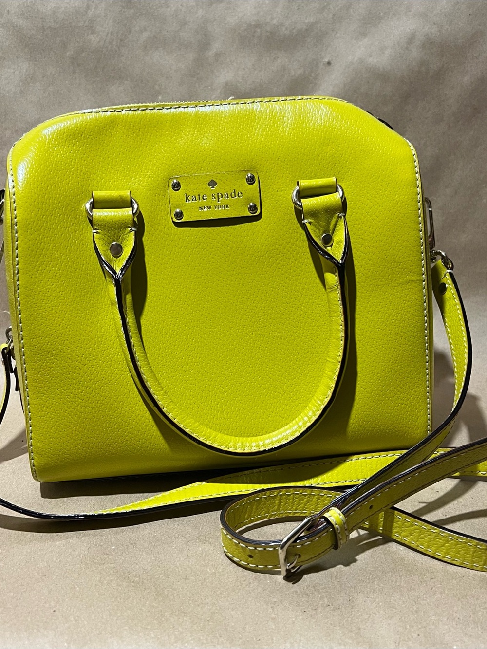 Kate Spade Neon Yellow Leather Satchel with Crossbody Strap